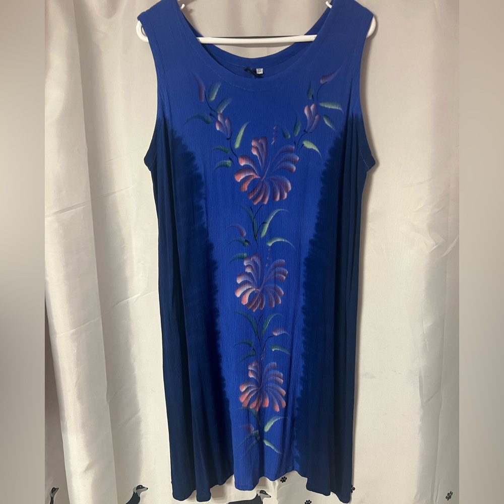 Hibiscus Collection Hawaii Blue Sleeveless Dress with Floral Design. One size